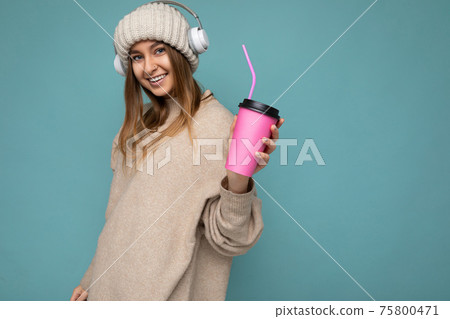 Photo of sexy attractive young happy smiling blonde woman wearing everyday stylish clothes isolated 75800471