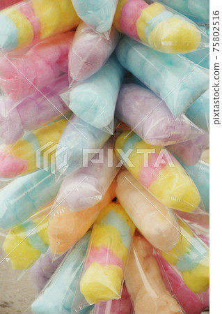 Colorful sweet cotton candy in plastic package Colorful sweet cotton candy in plastic package 75802516