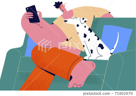 Spending time at home with pet concept 75802670