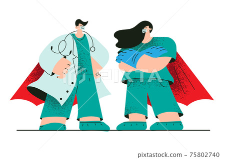Superhero doctors working during COVID-19 pandemic concept 75802740