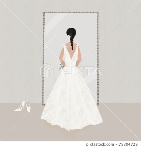 Back view of a woman in a wedding dress, fitting, costume, marriage, wedding costume, Back view of a woman in a wedding dress, fitting, costume, marriage, wedding costume, 75804729