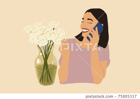 Woman make a bouquet of white tulips  75805317