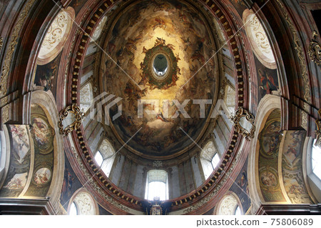 Fresco Painted Dome Ceiling of Peterskirche in Vienna Fresco Painted Dome Ceiling of Peterskirche in Vienna 75806089