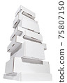 column made of cardboard boxes on white 75807150