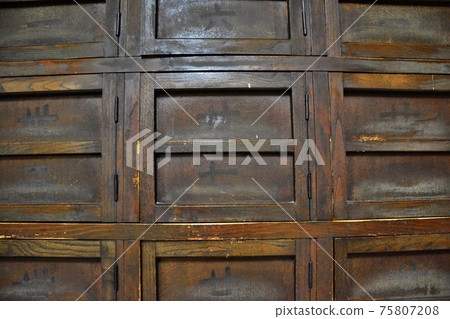 A candy-colored wooden locker at the dressing room of a long-established public bath that has been around since the Showa era. Vintage. Historical drama. 75807208