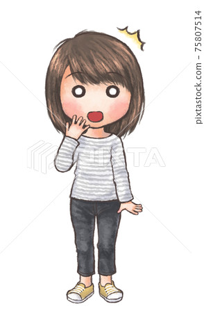 一個穿著休閒服的女人,帶著驚訝的表情 一個穿著休閒服的女人,帶著驚訝的表情 75807514