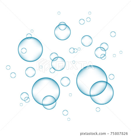 Underwater blue fizzing air, water or oxygen  bubbles. 75807826