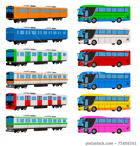 Sightseeing bus and train set 2 illustration icon Sightseeing bus and train set 2 illustration icon 75808501
