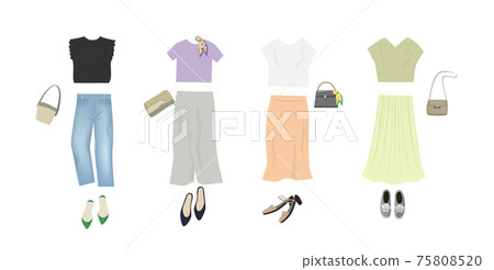 Illustration of women's fashion coordination 75808520