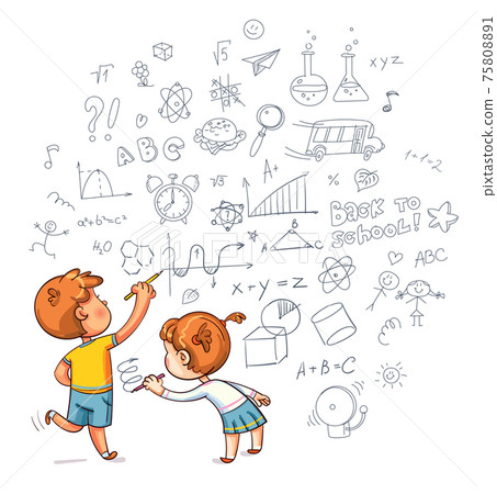 Boy and Girl draw a doodle on the wall Boy and Girl draw a doodle on the wall 75808891