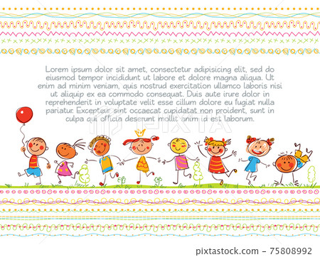 Cute kids. Funny cartoon character. In the style of children's drawings Cute kids. Funny cartoon character. In the style of children's drawings 75808992