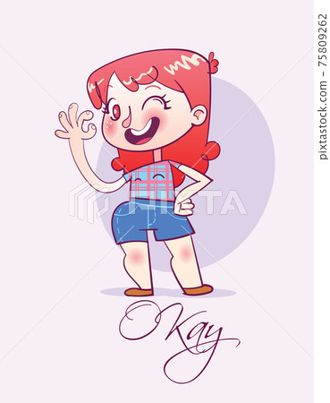 Cartoon happy girl showing ok gesture 75809262