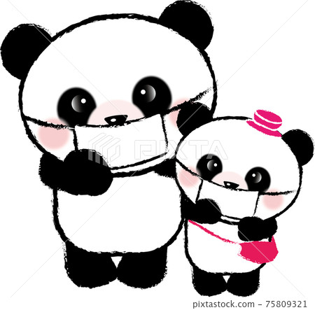 Parent and child panda wearing a pink mask 75809321