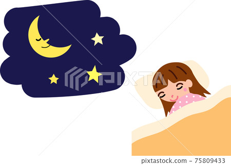睡在床上與月亮的女孩 75809433