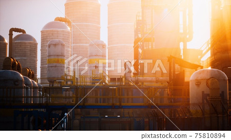 Refinery factory with oil storage tanks 75810894