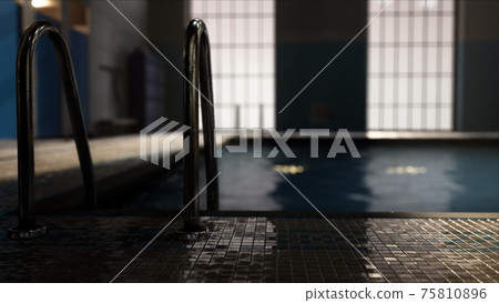 The view of an empty public swimming pool indoors 75810896