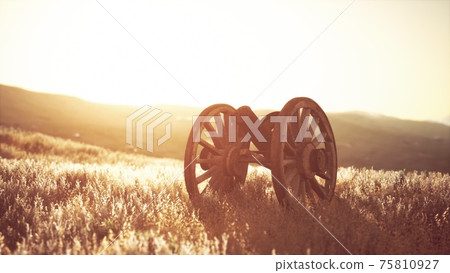 historic war gun on the hill at sunset 75810927