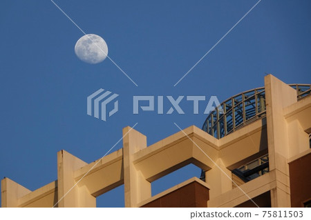Daytime moon seen through the building 75811503