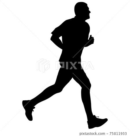 Black Silhouettes Runners sprint men on white background Black Silhouettes Runners sprint men on white background 75811933