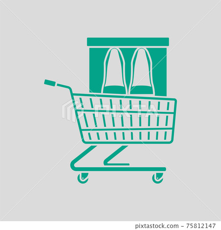 Shopping Cart With Shoes In Box Icon 75812147