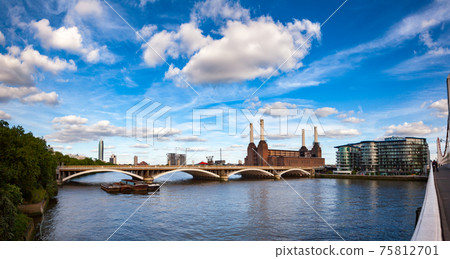 Abandonded Battersea Power Station and Grosvenor Bridge over the River Thames in South West London England in 2013 75812701