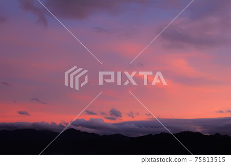 Silhouette of mountains and sunset in dream Silhouette of mountains and sunset in dream 75813515