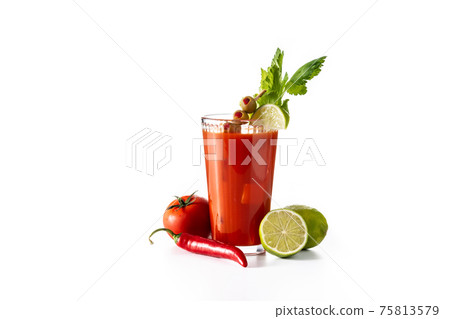 Bloody Mary cocktail in glass isolated on white background Bloody Mary cocktail in glass isolated on white background 75813579