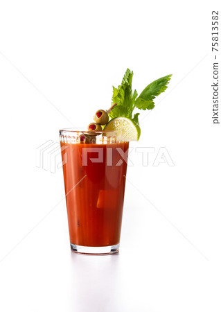 Bloody Mary cocktail in glass isolated on white background Bloody Mary cocktail in glass isolated on white background 75813582