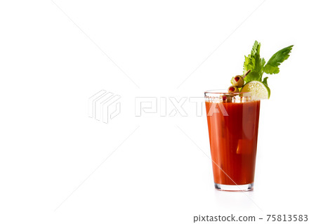 Bloody Mary cocktail in glass isolated on white background Bloody Mary cocktail in glass isolated on white background 75813583