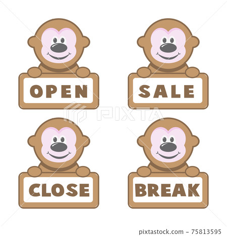 Open and closed board sign monkey Open and closed board sign monkey 75813595