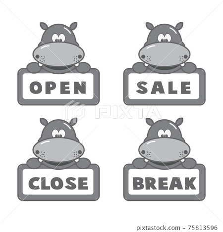 Open and closed board sign hippo Open and closed board sign hippo 75813596