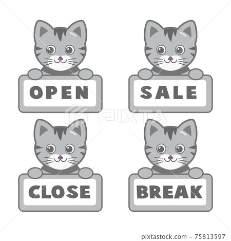Open and closed board sign cat Open and closed board sign cat 75813597