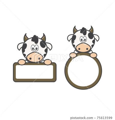 Funny cow holding blank photo or text label 75813599