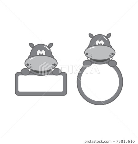 Baby animal banner. Hippo. Cartoon label. 75813610