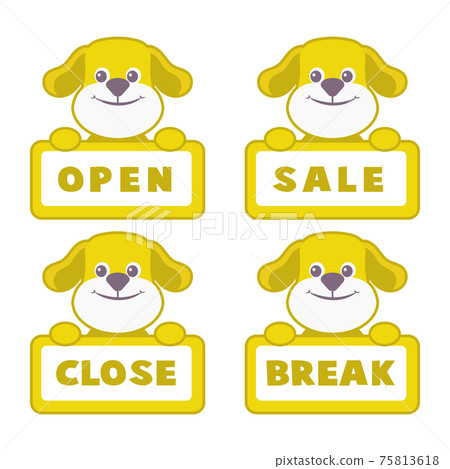 Open and closed board sign dog 75813618