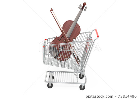 Shopping cart with violin, 3D rendering 75814496