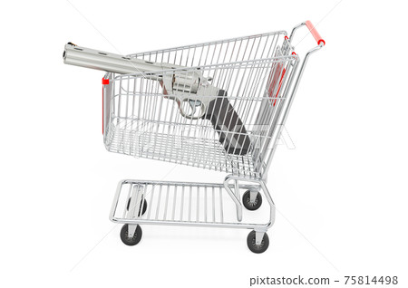 Shopping cart with revolver, 3D rendering 75814498