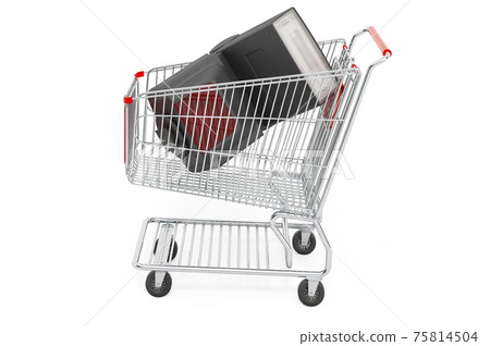 Shopping cart with external flash, 3D rendering 75814504