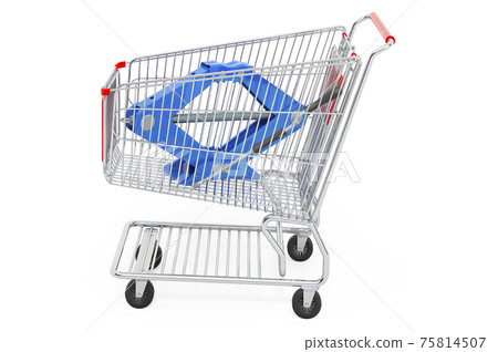 Shopping cart with car jackscrew, 3D rendering Shopping cart with car jackscrew, 3D rendering 75814507