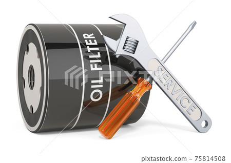 Service and repair of oil filter, 3D rendering 75814508