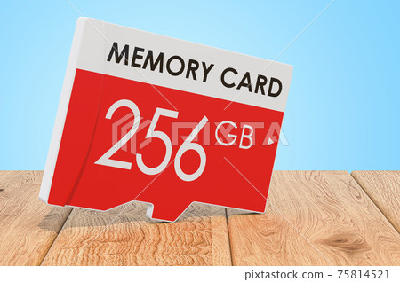 Memory card on the wooden planks, 3D rendering Memory card on the wooden planks, 3D rendering 75814521