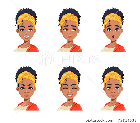 Face expressions of young African American woman Face expressions of young African American woman 75814535