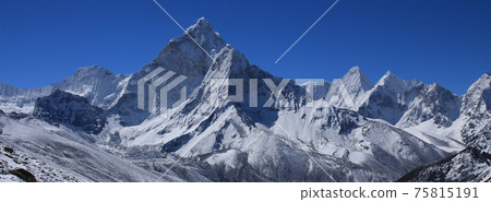 Mount Ama Dablam on a spring morning. Scene in the Everest National Park. Mount Ama Dablam on a spring morning. Scene in the Everest National Park. 75815191