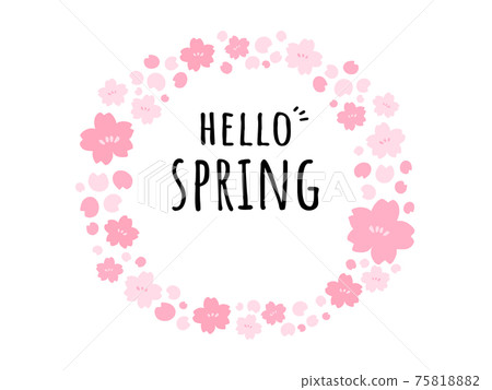 可愛的櫻花花圈春天（SPRING）/手寫插圖素材 75818882