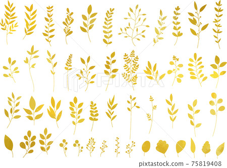 Gold leaf / plant set without line art Vector... - Stock Illustration ...