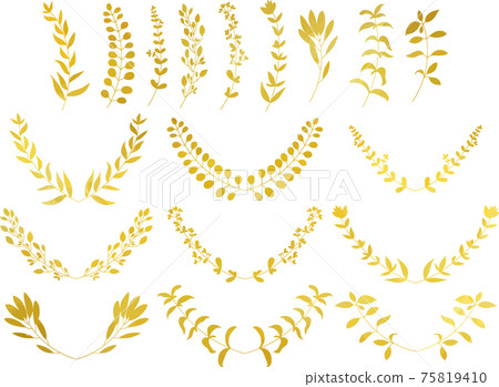 Gold leaf / plant frame set without line art... - Stock Illustration ...