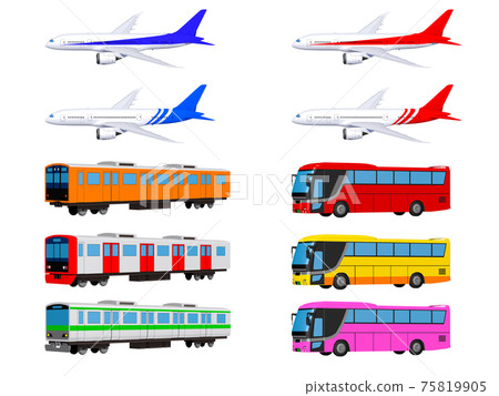 Airplane, train and bus set illustration icon - Stock Illustration ...