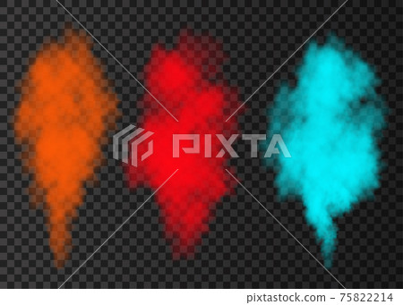 Blue, red, orange  smoke explosion special effect  isolated on transparent background. 75822214