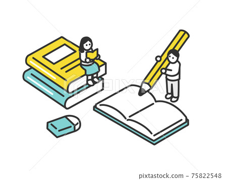 Image illustration material of students reading textbooks and students writing in notebooks 75822548
