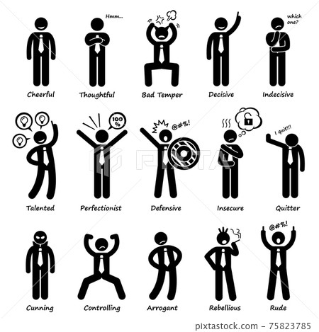 Businessman Attitude Personalities Characters Stick Figure Pictogram Icons. Businessman Attitude Personalities Characters Stick Figure Pictogram Icons. 75823785